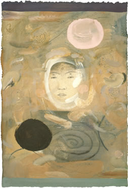 Bodhisattva, Pink and Brown Shapes, acrylic and pencil on paper,  11 x 7-1/2 inches, 1994