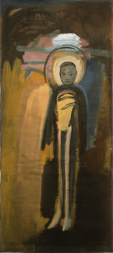 Keisho Okayama, painting, Descending Figure (Grey Face), acrylic on paper, 102-1/8 x 45-1/4 inches, 1985