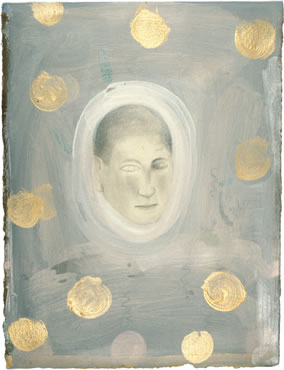 Face with One Eye Open, acrylic and pencil on paper, 15 x 11 inches, 1994