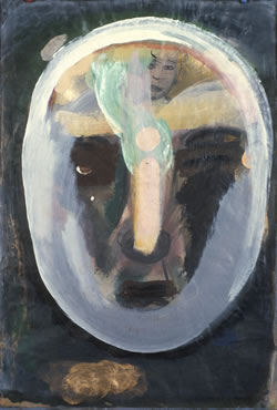 Keisho Okayama, painting, Face Over Figure, acrylic on paper, 35 x 23 inches, 1991
