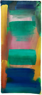 Keisho Okayama, painting, Green Horizon,</em> acrylic on canvas, 36-1/2 x 16 inches, 2015