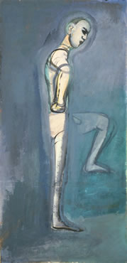 Keisho Okayama, painting, Male Dancer (Bugaku Step), acrylic on paper, 49-1/2 x 23-1/4 inches, 1980