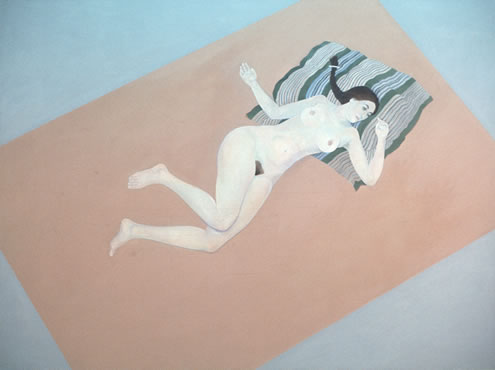 Keisho Okayama, painting, Reclining Nude,</em> acrylic on canvas, 72 x 96 inches, 1970