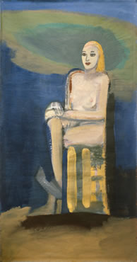 Keisho Okayama, painting, Seated Blonde, acrylic on paper, 67 x 35 inches, 1985