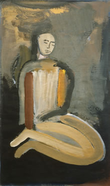 Keisho Okayama, painting, Seated Figure, Curled Legs, acrylic on paper, 66-5/8 x 53-1/4 inches, 1985