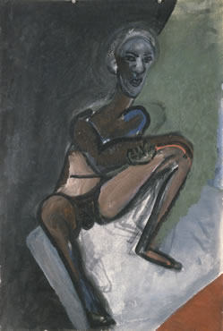 Keisho Okayama, painting, Seated Male Nude (Black Man), acrylic on paper, 35 x 23 inches 1978