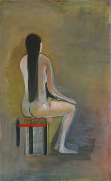 Keisho Okayama, painting, Seated Woman, acrylic on paper, 68 x 41 inches, 1979