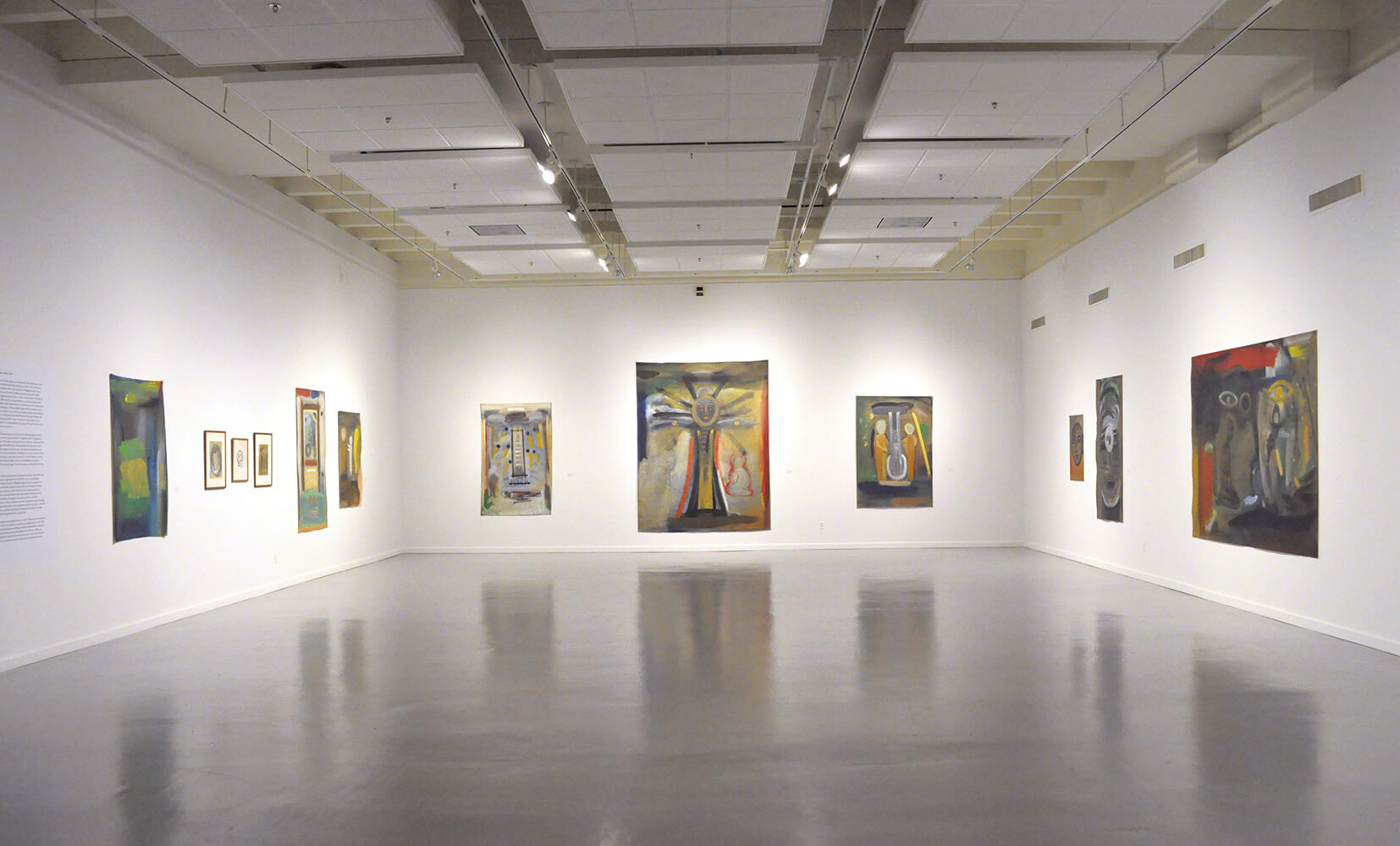 Installation views of Okayama’s paintings at Solace in Painting: Reflecting on a Tumultuous Century