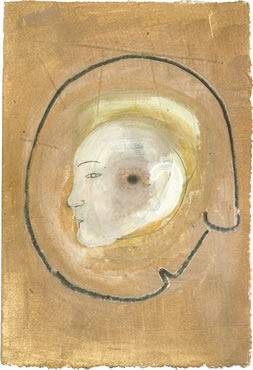 Two Heads/Dark Center, acrylic, cray-pas and charcoal on paper, 11 x 7-1/2 inches, 1994