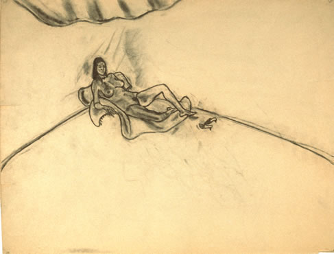 Keisho Okayama, drawing, Untitled, charcoal on newsprint, 18 x 24 inches, c. 1966