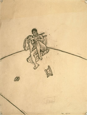 Keisho Okayama, drawing, Untitled, charcoal on newsprint, 24 x 18 inches, 1967