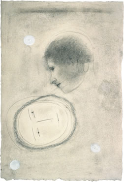 Untitled, acrylic, charcoal and pencil on paper, 11 x 7-1/2 inches, 1994